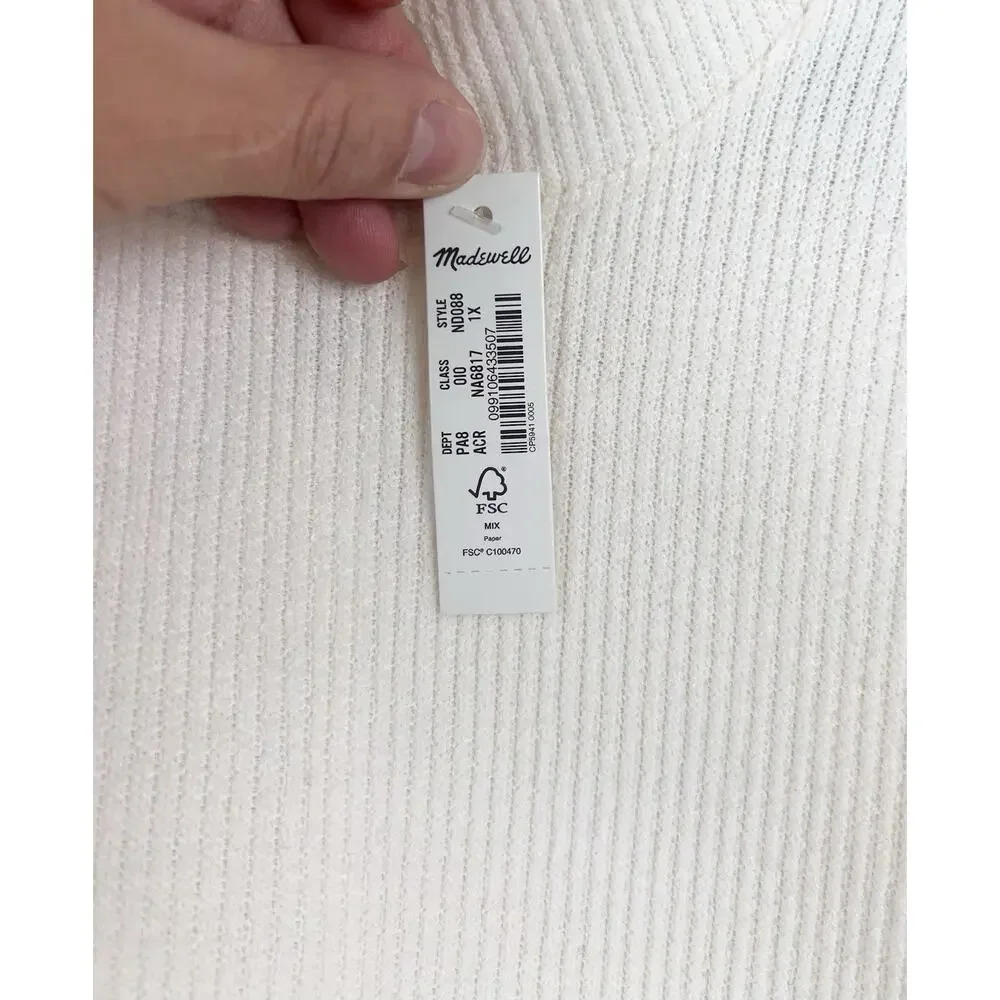 NWT Madewell Ivory Ribbed Knit Top 1X Sheer Puff Sleeve Blouse